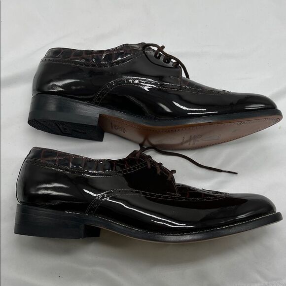 Stacy Baldwin Brown Patent Leather Oxford Wingtip Dress Shoes main image 6